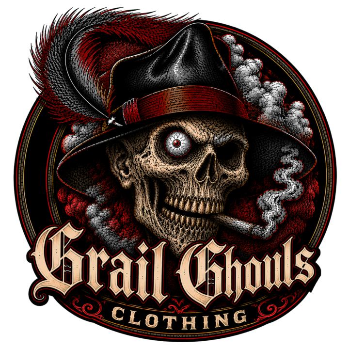 Grail Ghouls Clothing — skull in a plumed hat emblem
